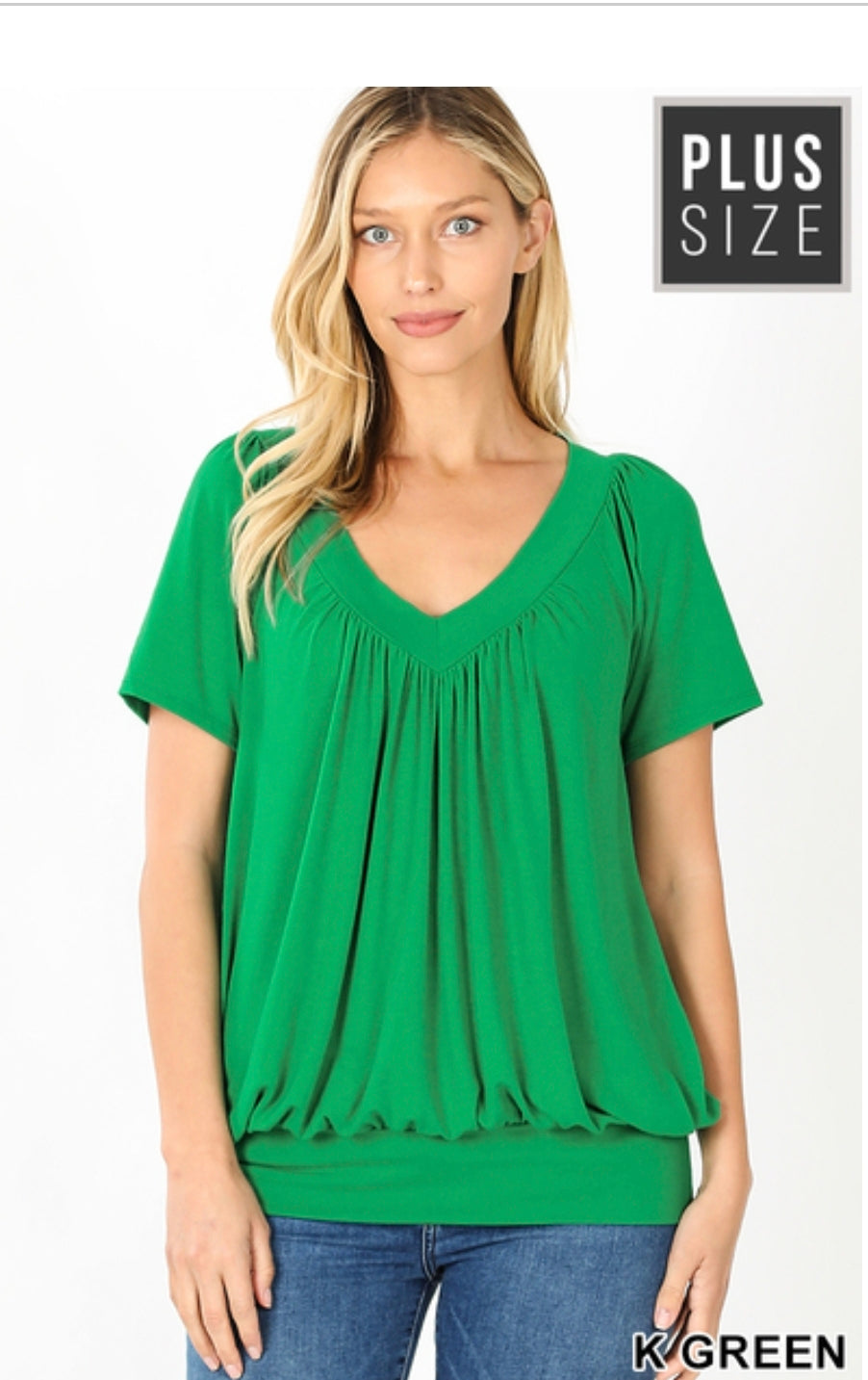 Plus v neck short sleeve top