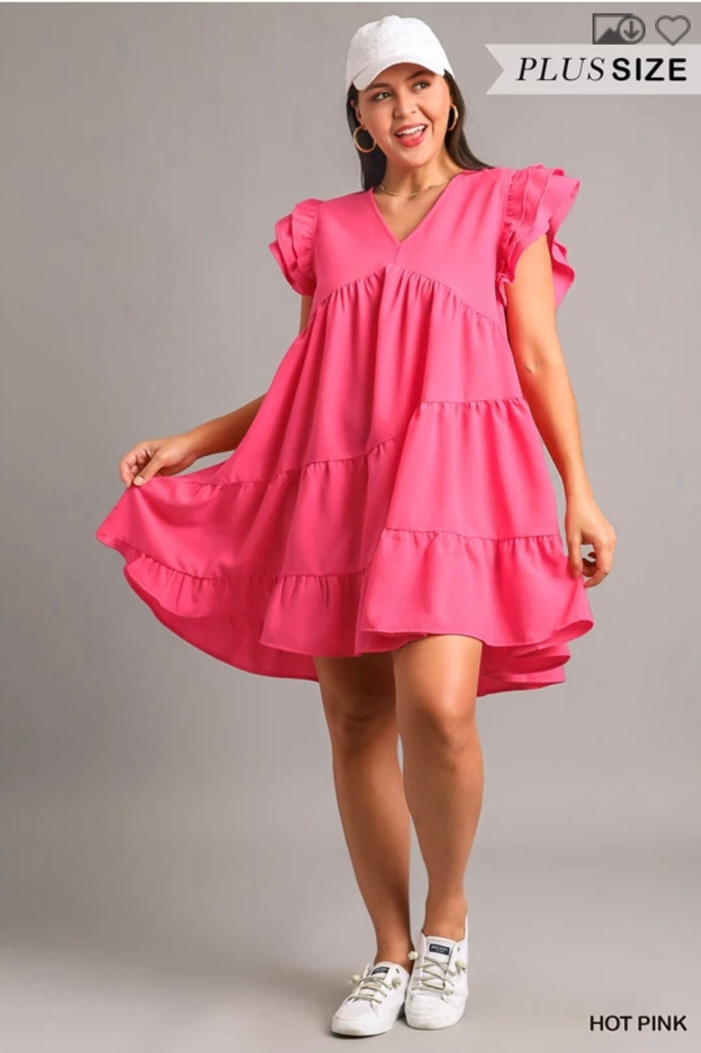 Texture fabric v neck dress with asymmetrical tiers