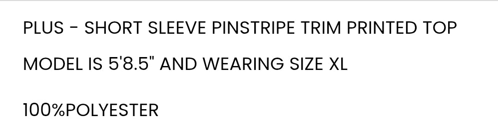 Plus short sleeve pinstripe print top