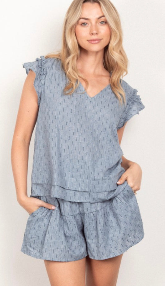 Solid cotton woven cute top & short set