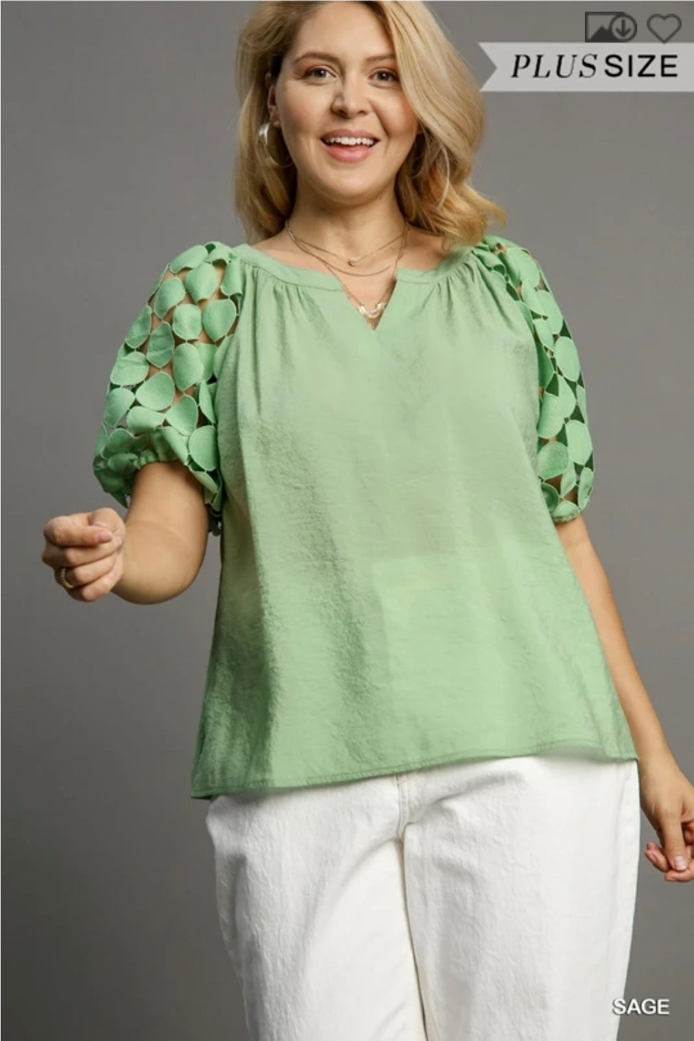 Split neck bubble sleeve top