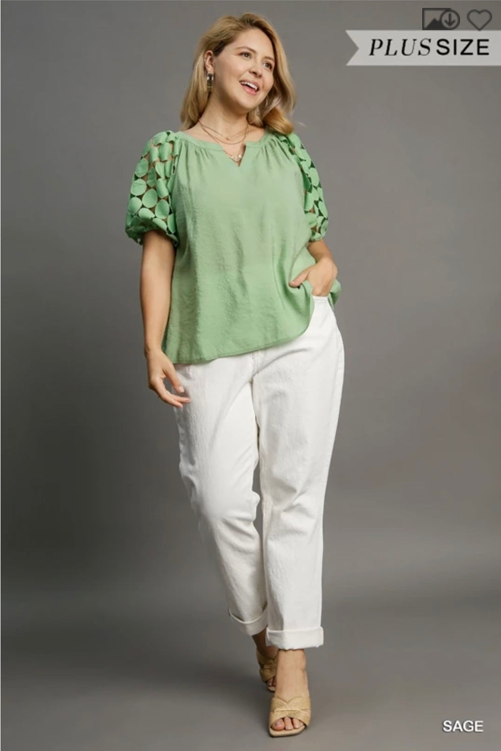 Split neck bubble sleeve top