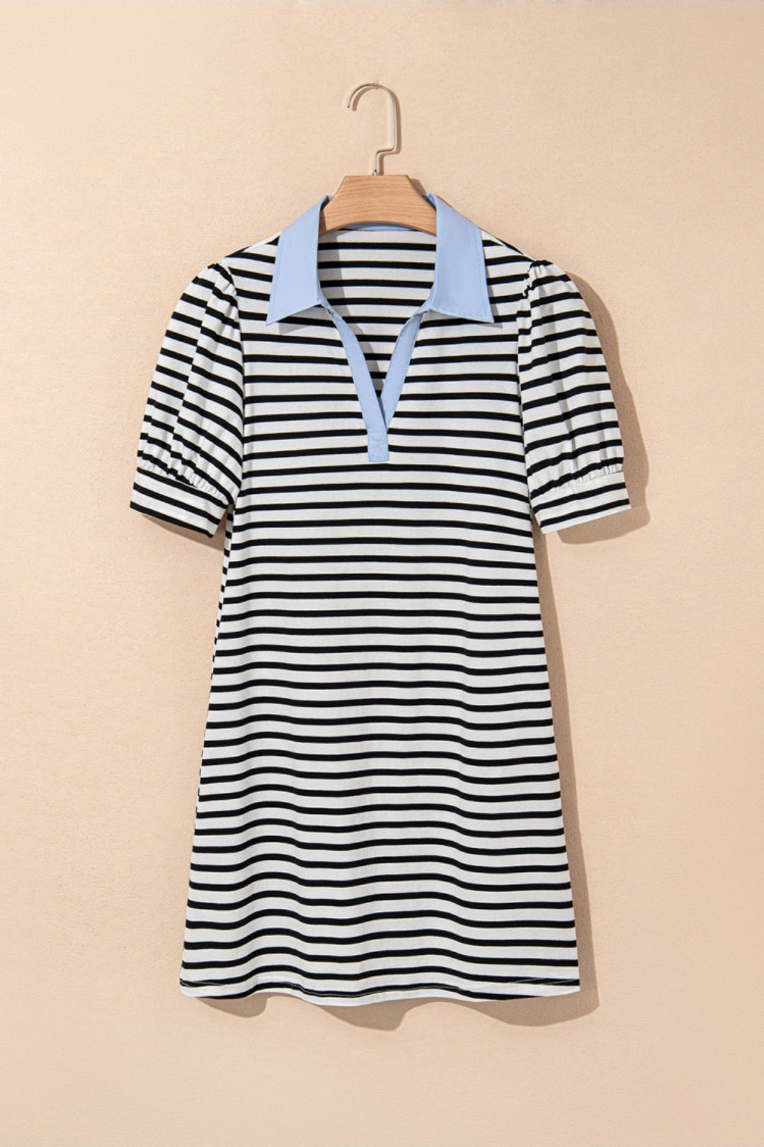 Black stripe contrast v neck t shirt mini dress with pockets