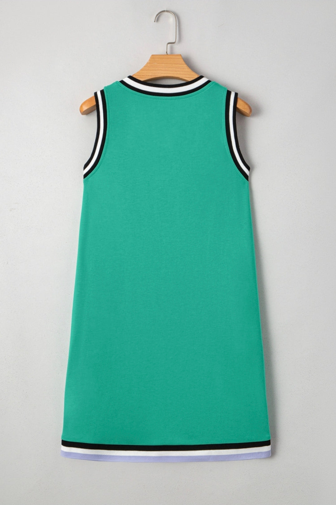 Mint green color contrast trim v neck mini dress