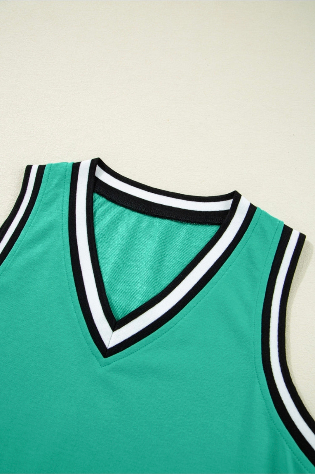 Mint green color contrast trim v neck mini dress