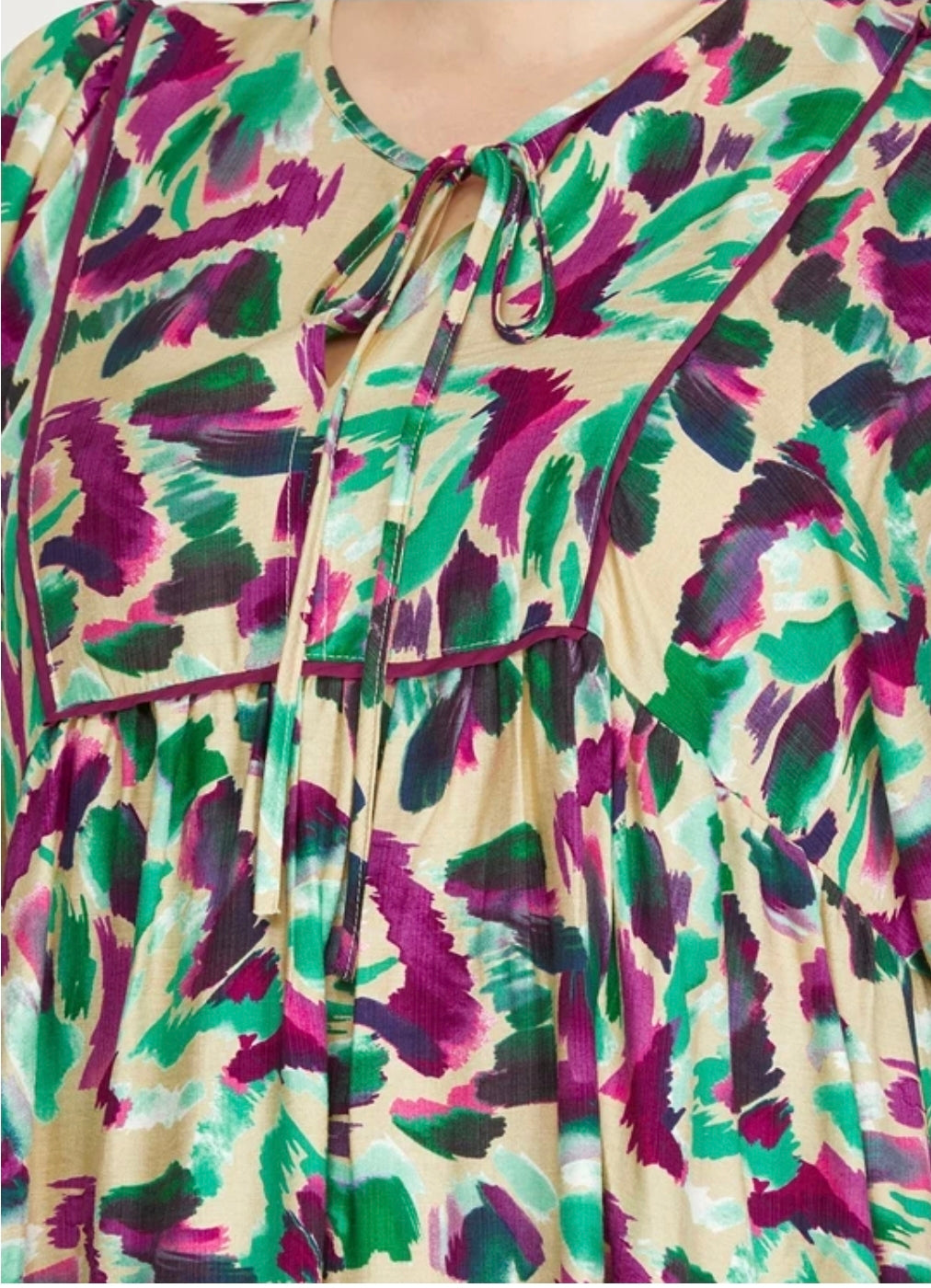 Puff sleeve print dress with side pockets