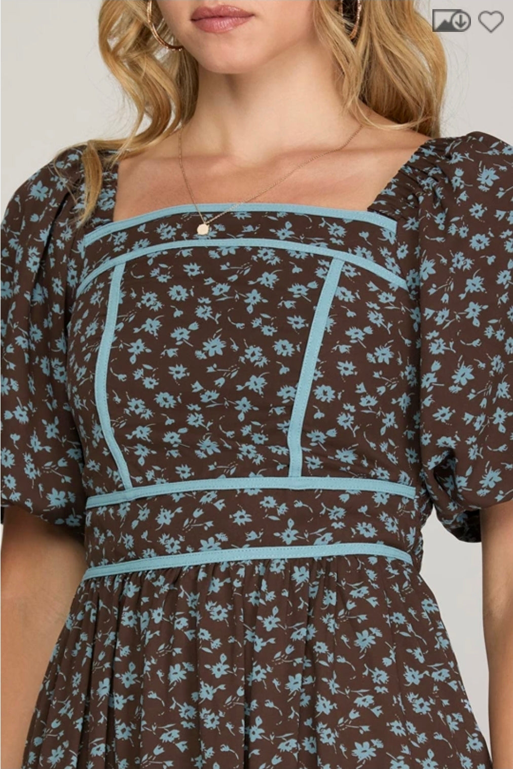 Short bubble sleeve contrast floral print dress with side pockets