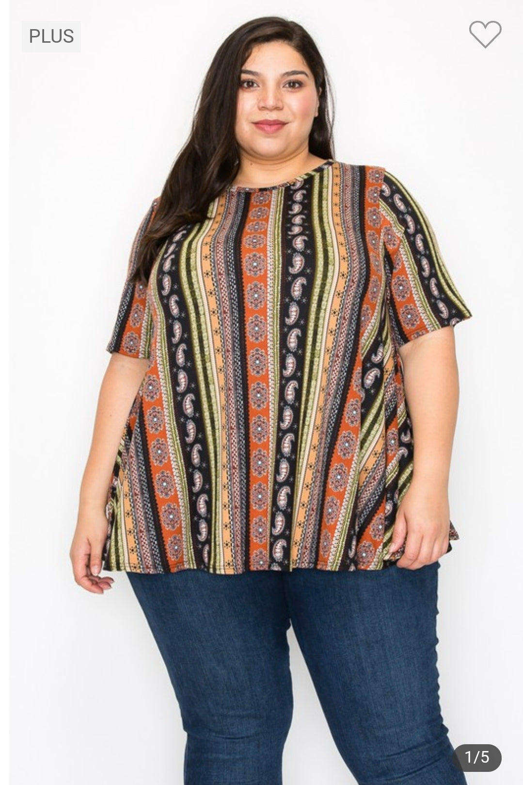 Plus size short sleeves paisley print tunic top