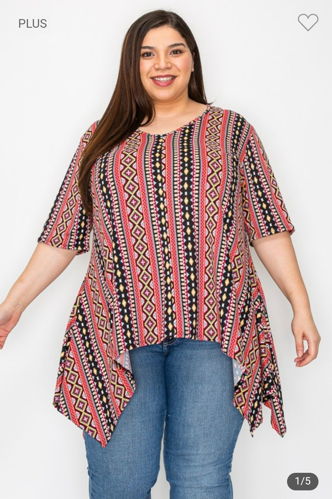 Plus v neck short sleeve asymmetric tunic top