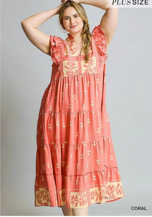Floral Tiered ruffle midi dress