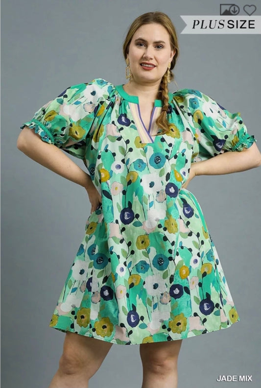 Abstract floral poplin mini dress