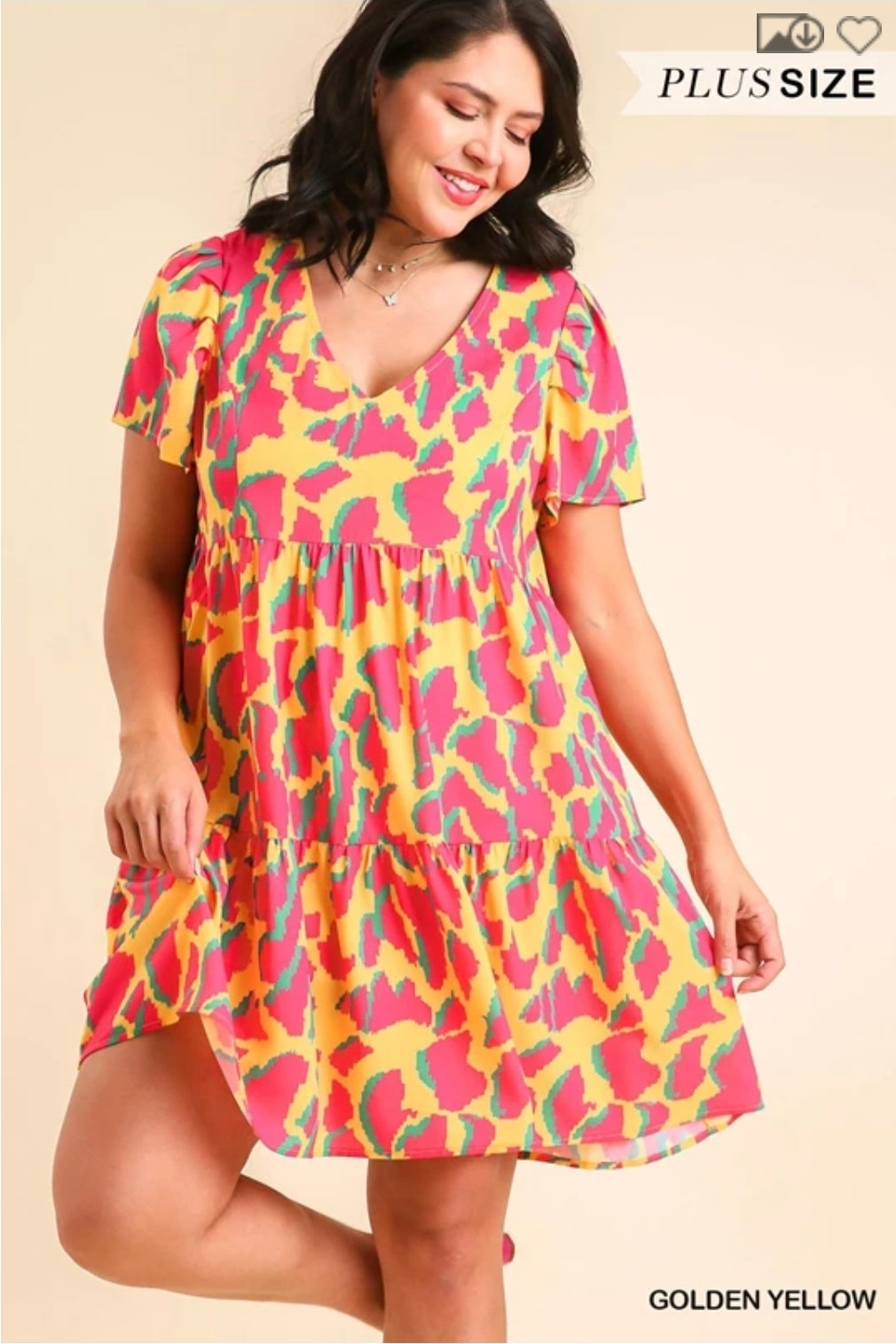 Abstract print v neck dress