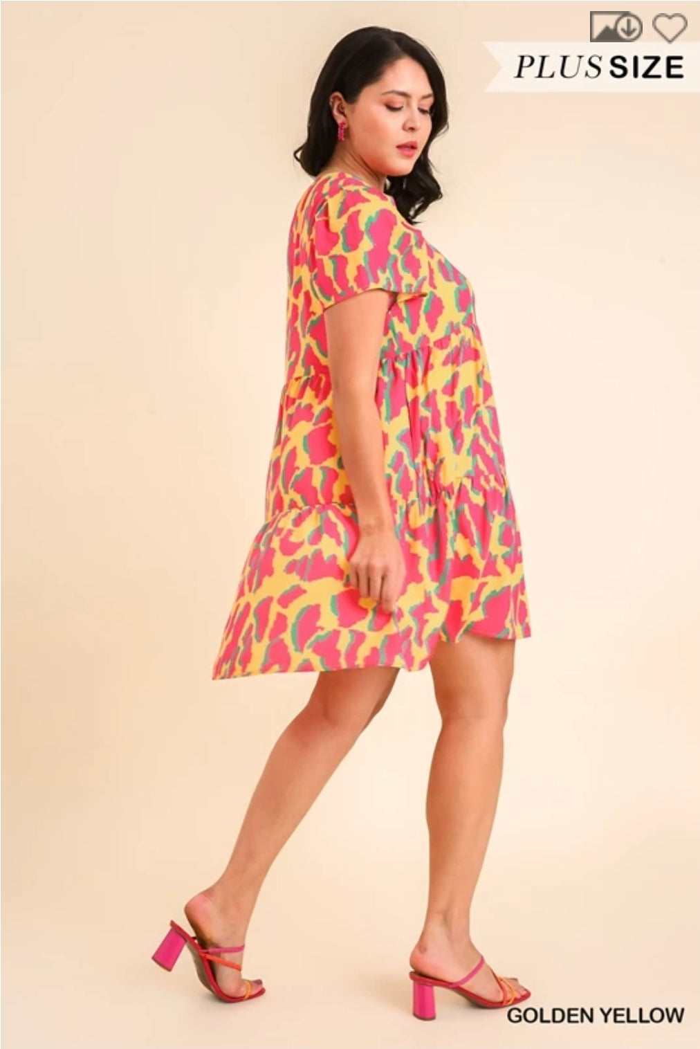 Abstract print v neck dress
