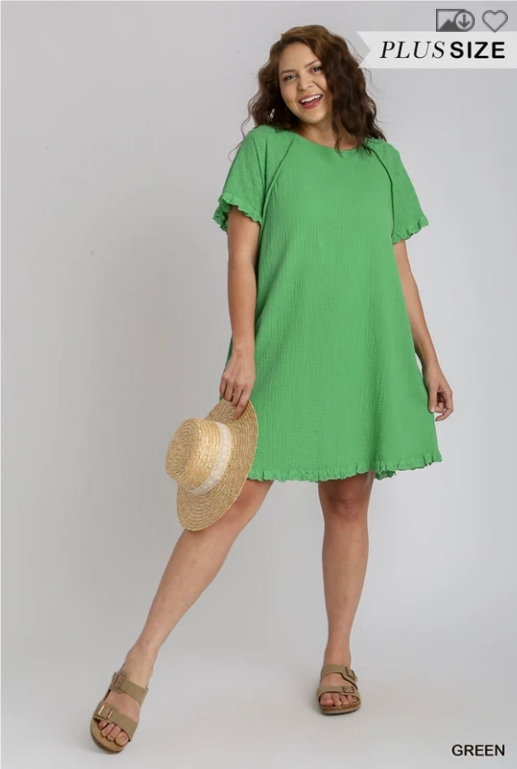 Round neck cotton dress with eyelet sleeves