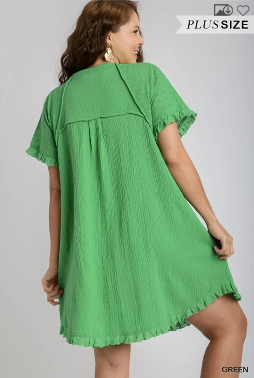 Round neck cotton dress with eyelet sleeves