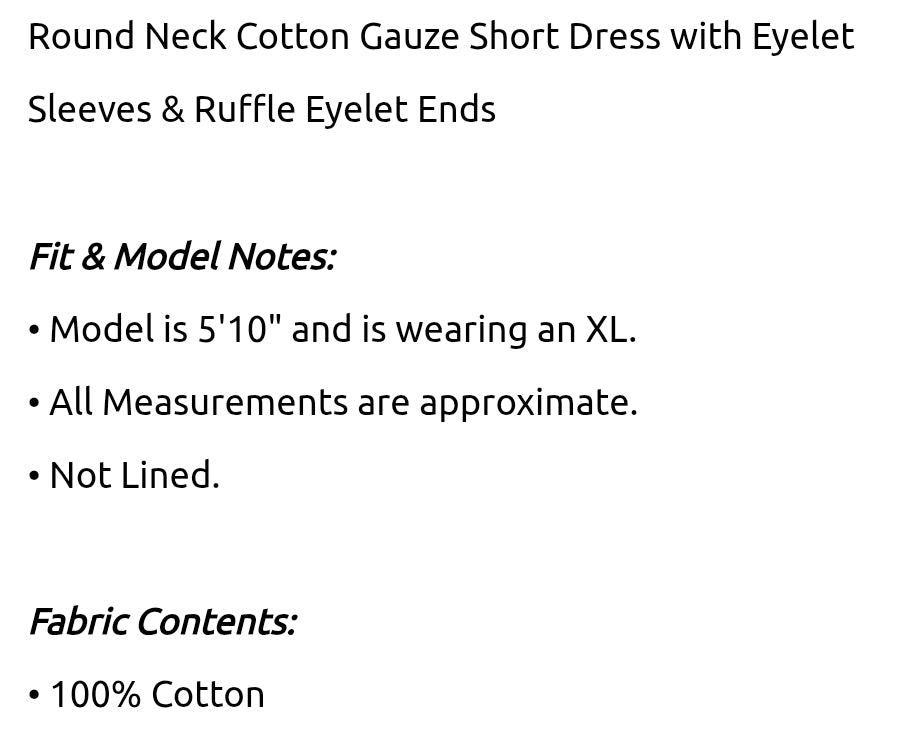 Round neck cotton dress with eyelet sleeves