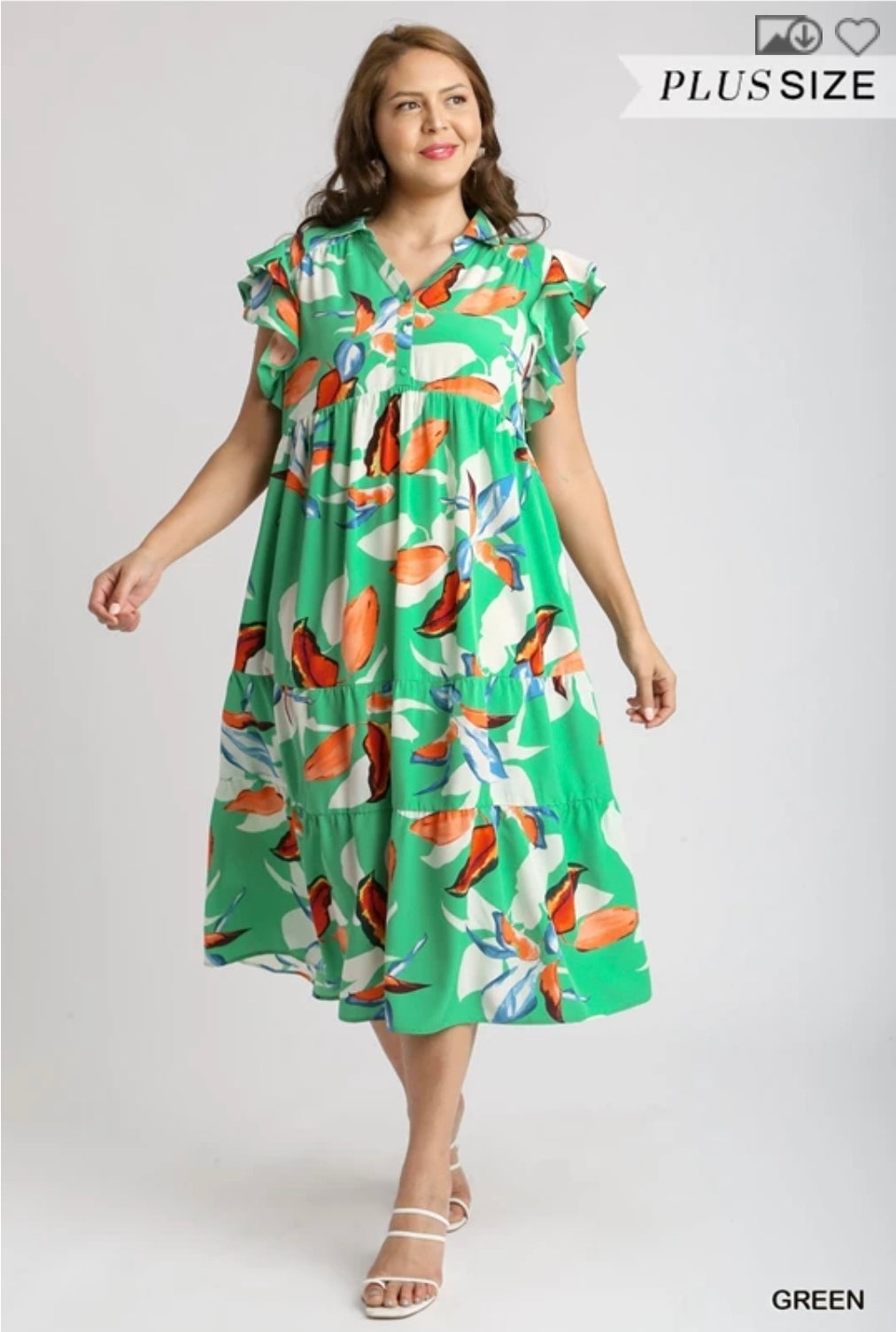 Floral print A line collared midi dress