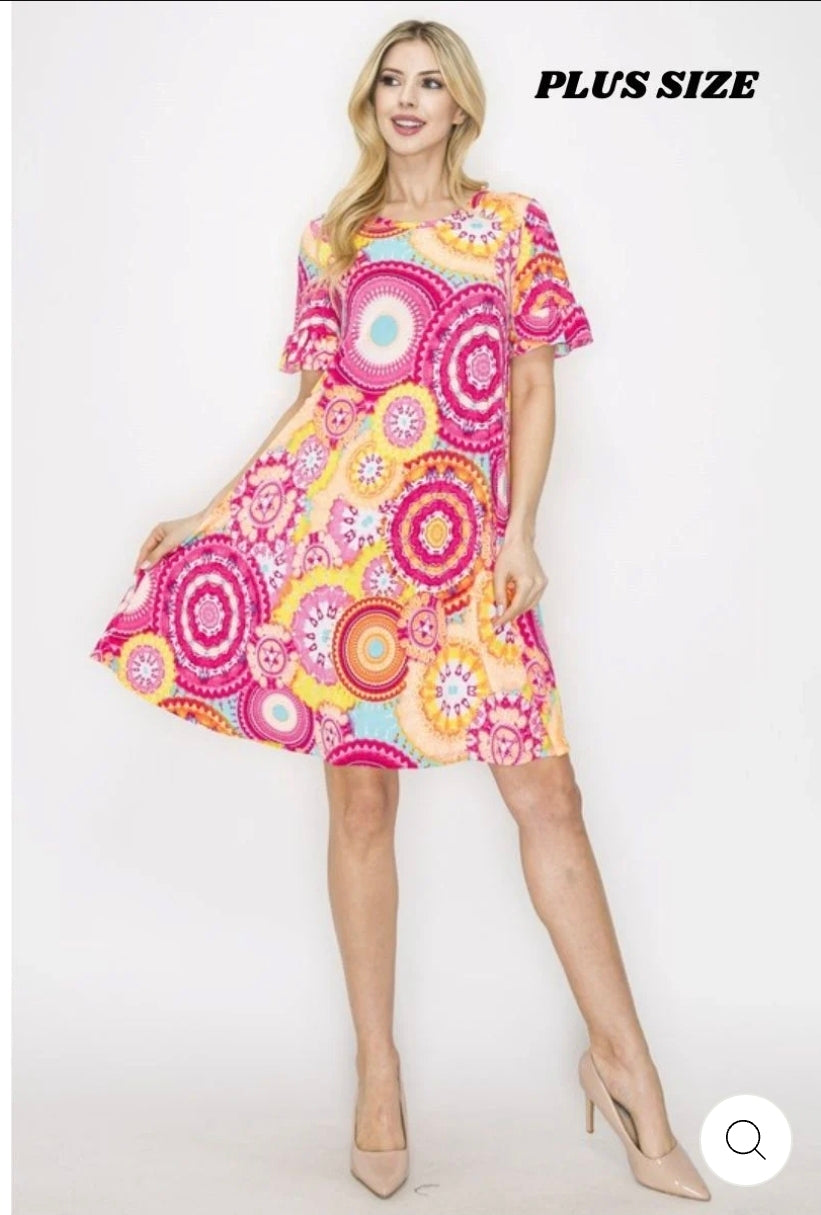 Pink ruffled w/pocket plus size dress