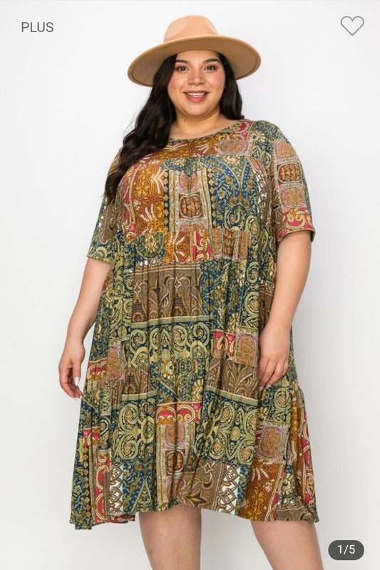 Extra plus size short sleeves Tiered ruffle dress