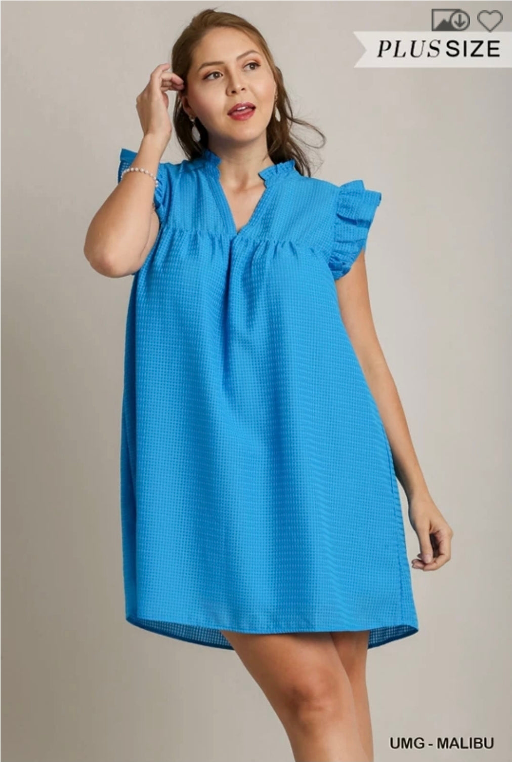 Layered ruffle sleeve split neck dress