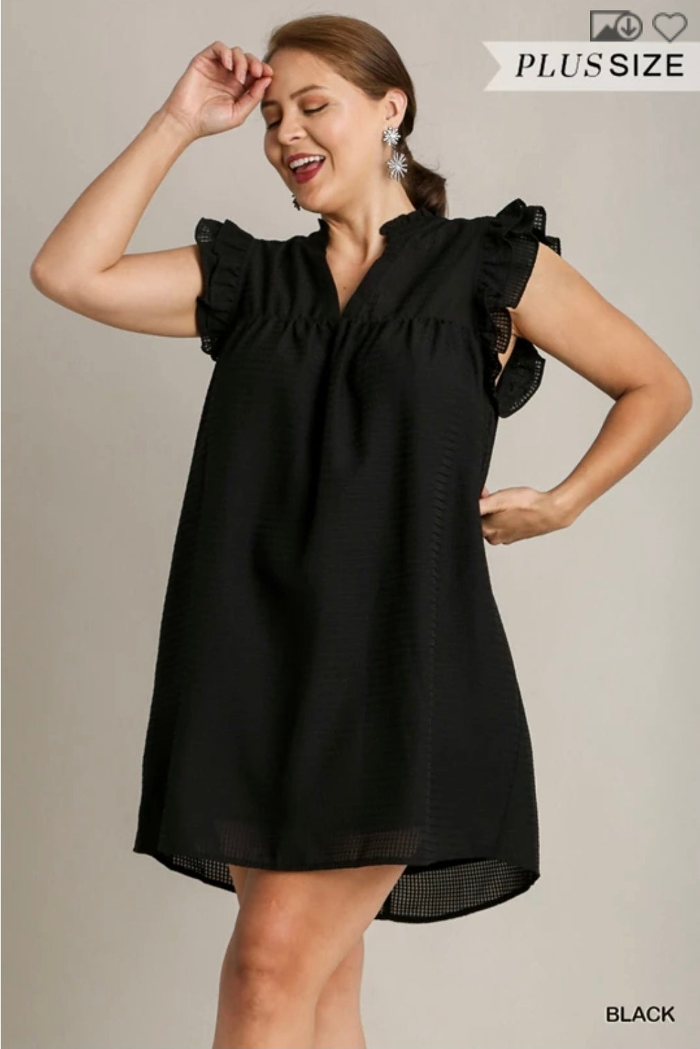 Layered ruffle sleeve split neck dress