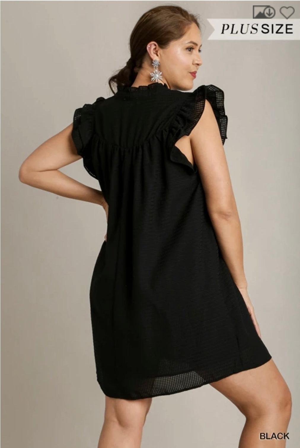 Layered ruffle sleeve split neck dress