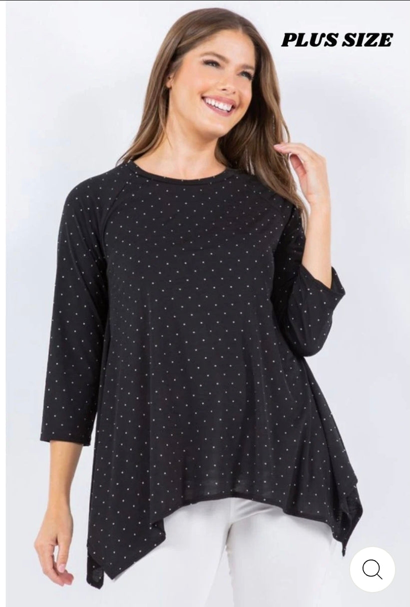 Black drop shoulder asymmetrical hem plus size tunic