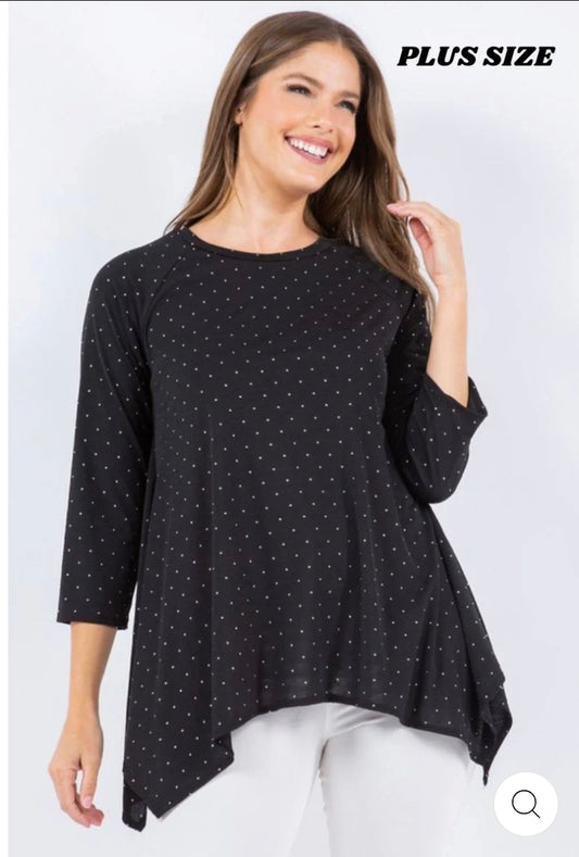 Black drop shoulder asymmetrical hem plus size tunic