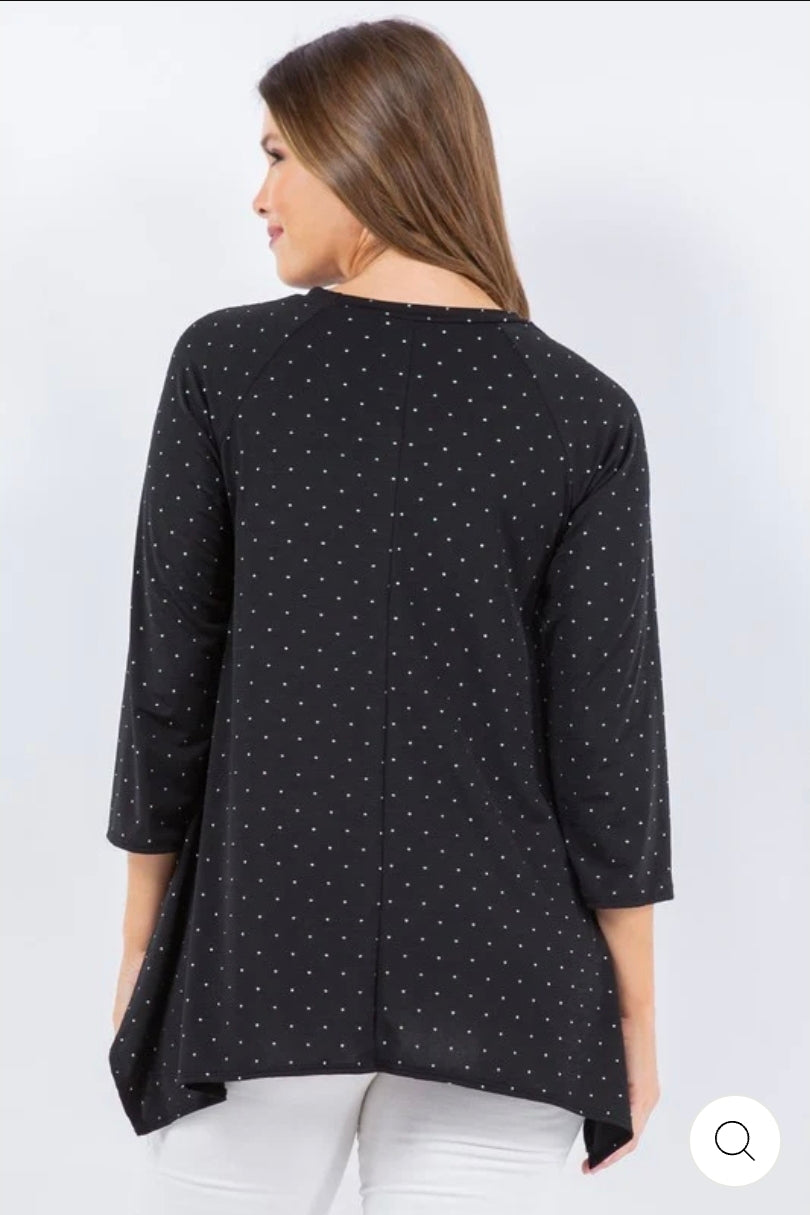 Black drop shoulder asymmetrical hem plus size tunic