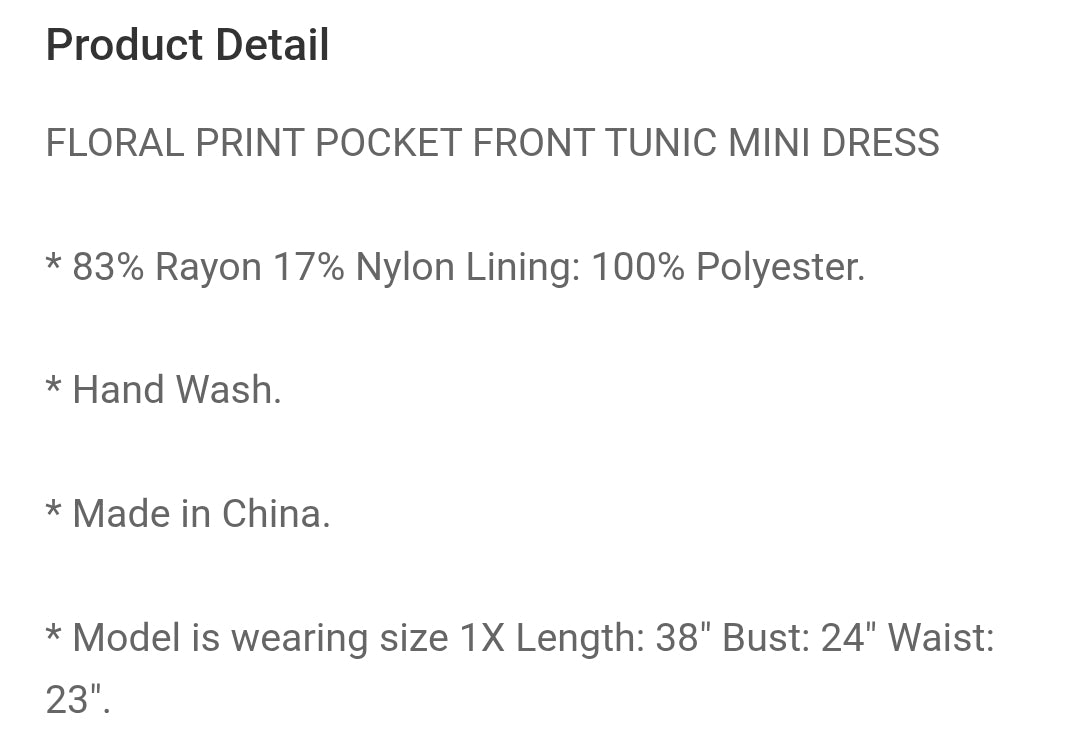 Floral printpocket front tunic mini dress plus