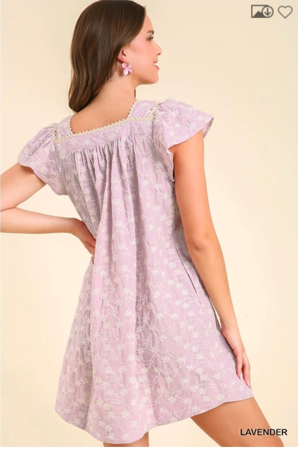 Floral embroidery short dress with lace binding details
