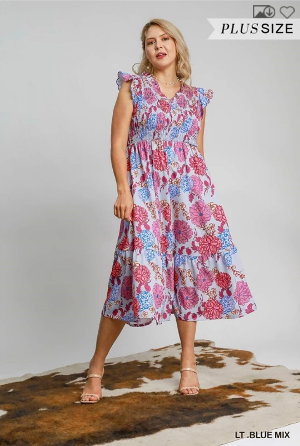 Smocked ruffle sleeves midi dress