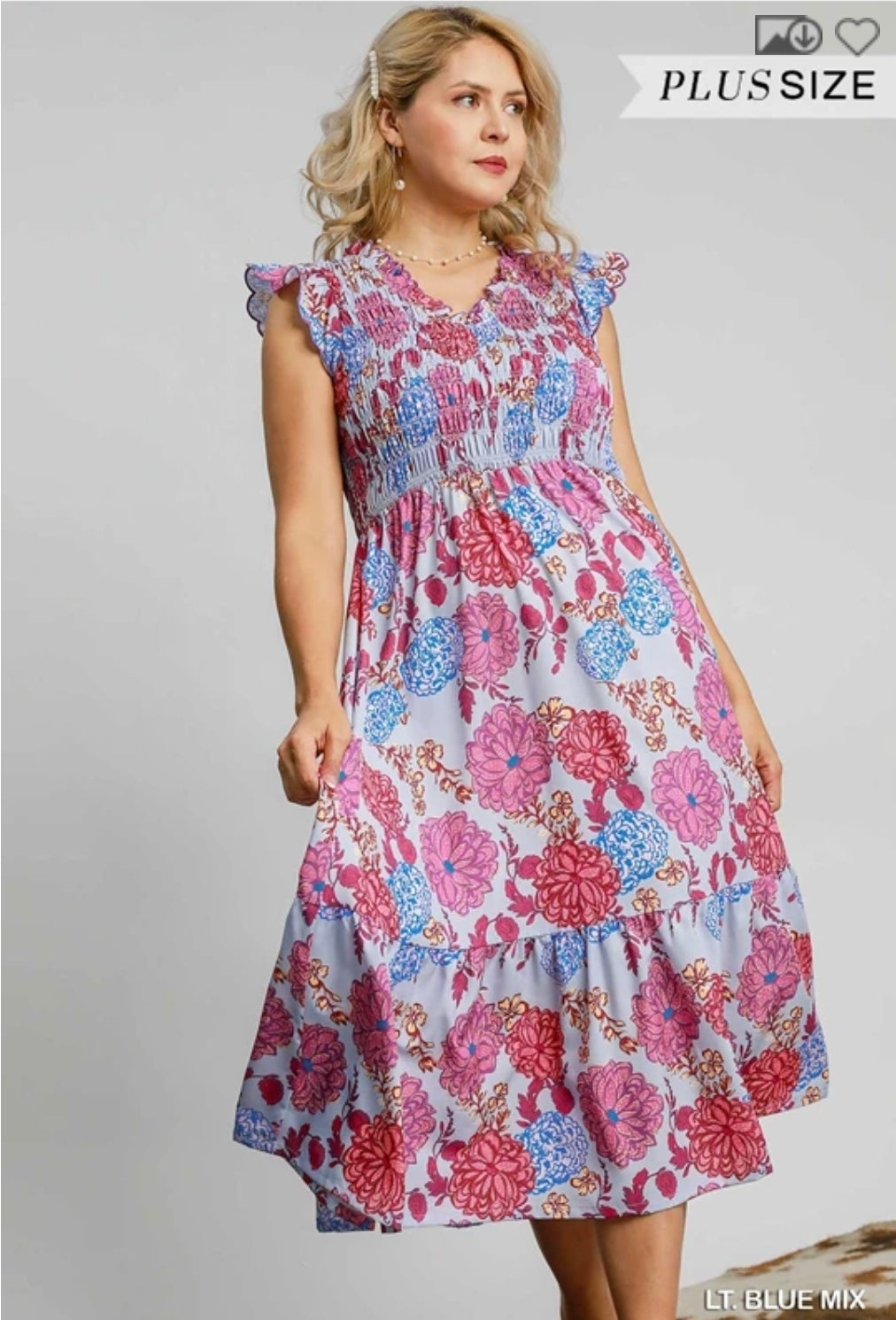 Smocked ruffle sleeves midi dress