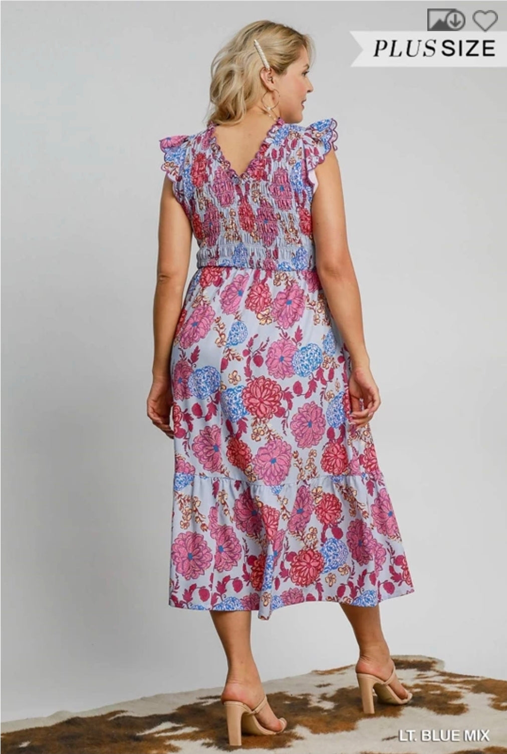 Smocked ruffle sleeves midi dress