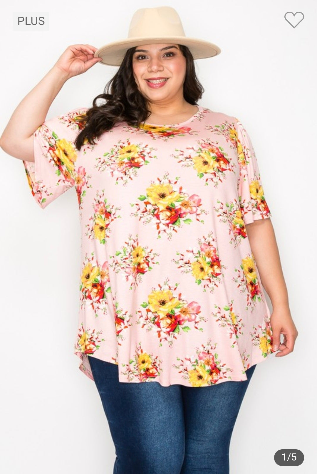 Plus size wide sleeves flower print tunic top