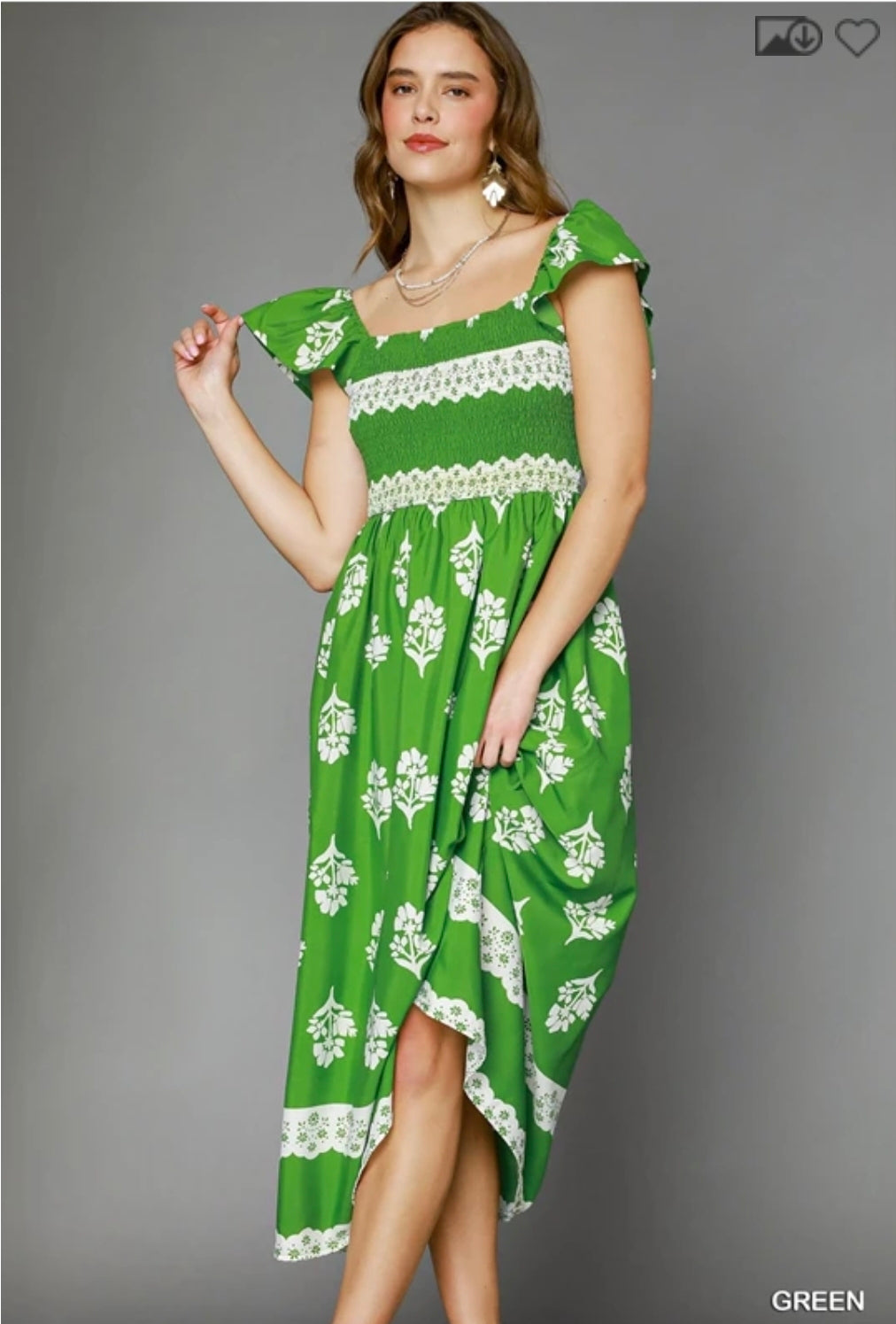 Romantic smocked midi dress