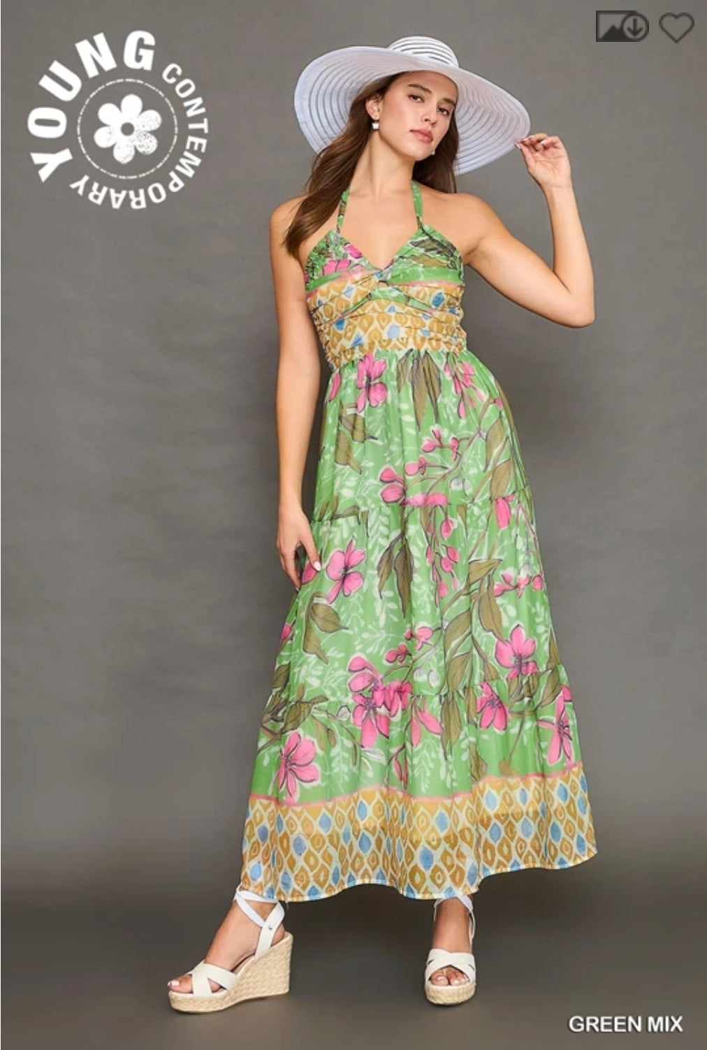 Tropical halter maxi dress