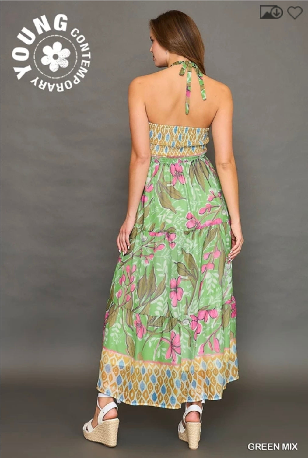 Tropical halter maxi dress