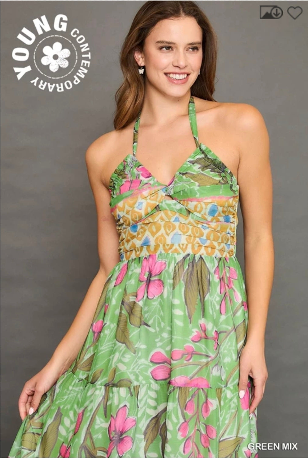 Tropical halter maxi dress