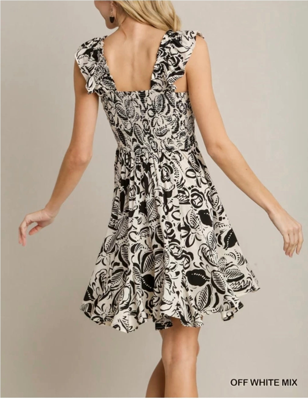 Two tone floral print dress with ruffle trim