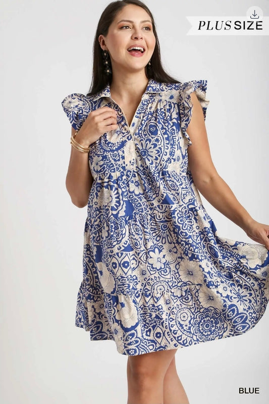 Boho bloom ruffle mini dress