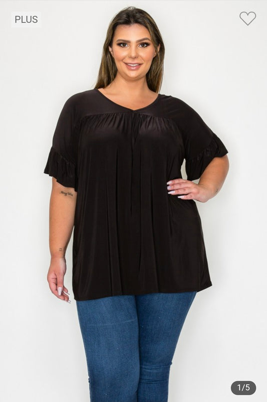 Plus size vneck ruffle sleeves solid top