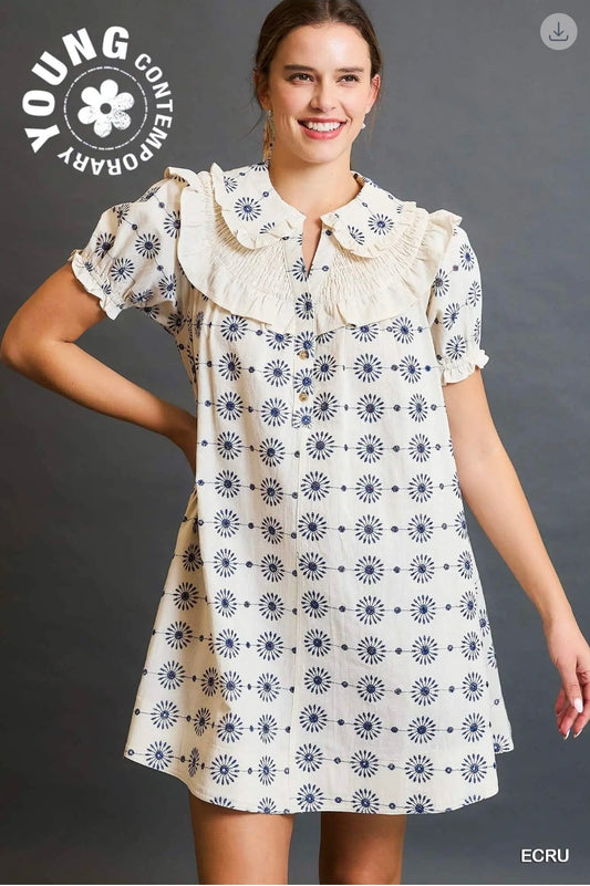 Vintage inspired ruffle collar mini dress