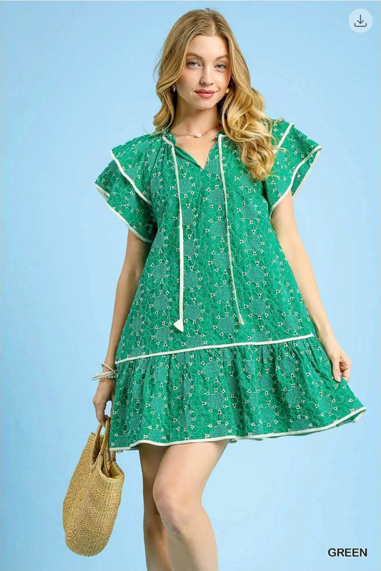 Eyelet daydream Tiered mini dress