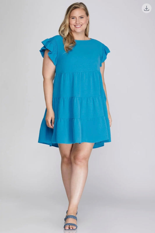 Plus ruffled smocked sleeve dress