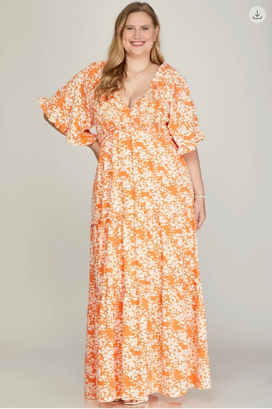 Plus v neck maxi dress