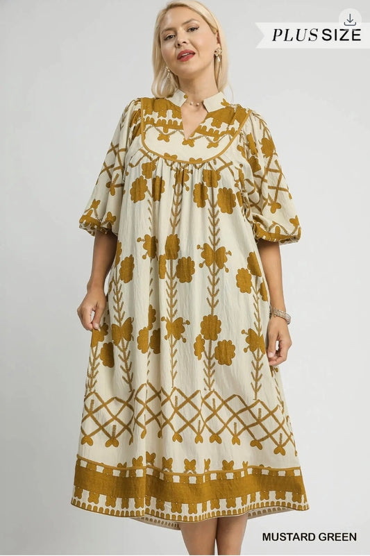 Tribal print v neck midi dress