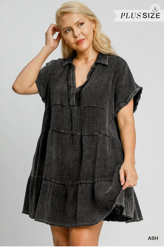 Mineral wash Tiered babydoll dress