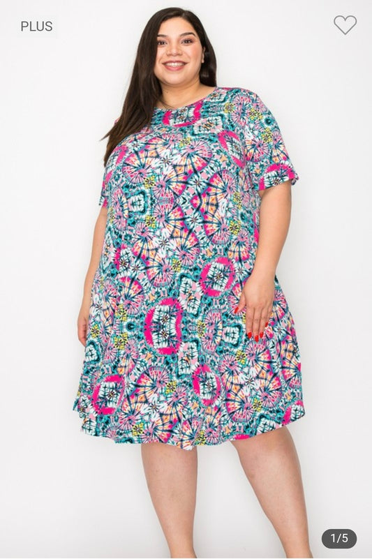 Extra plus size short sleeves dress with pockets