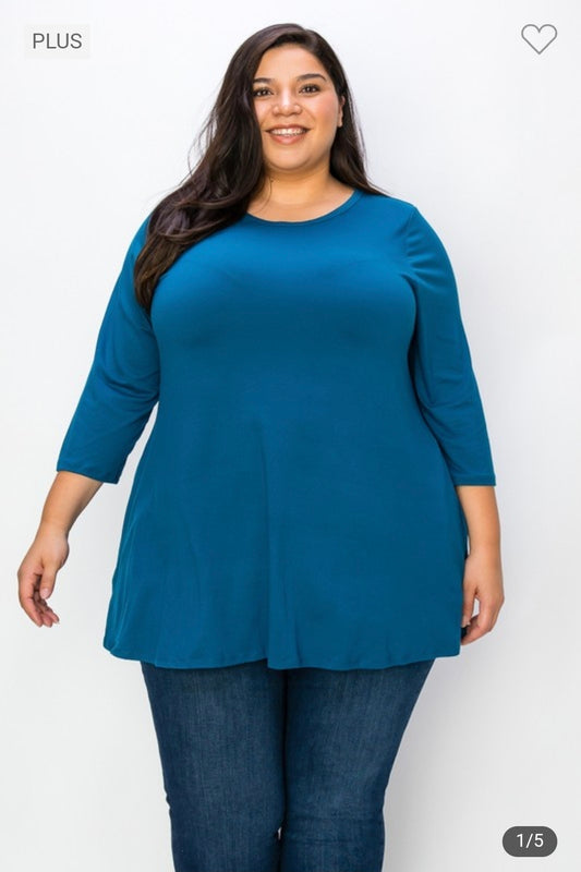 Extra plus size 3qt sleeves tunic top with pockets